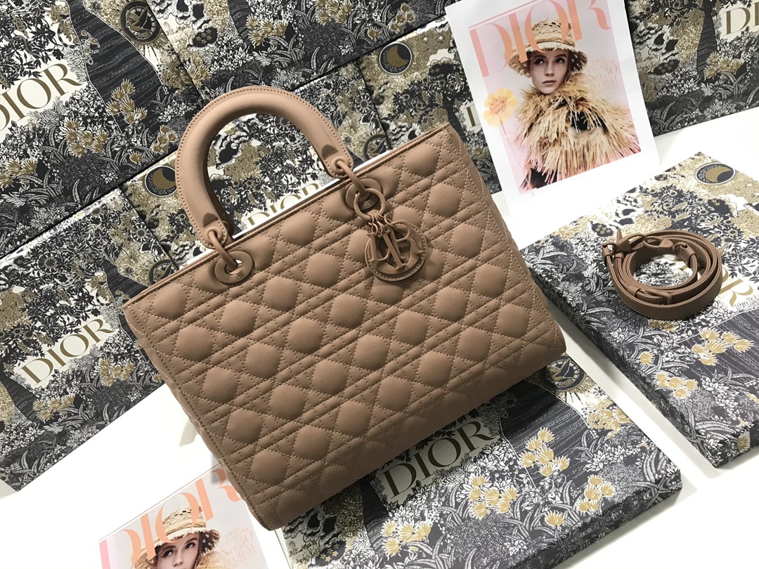 Large Lady Dior Bag Biscuit Ultramatte Cannage Calfskin